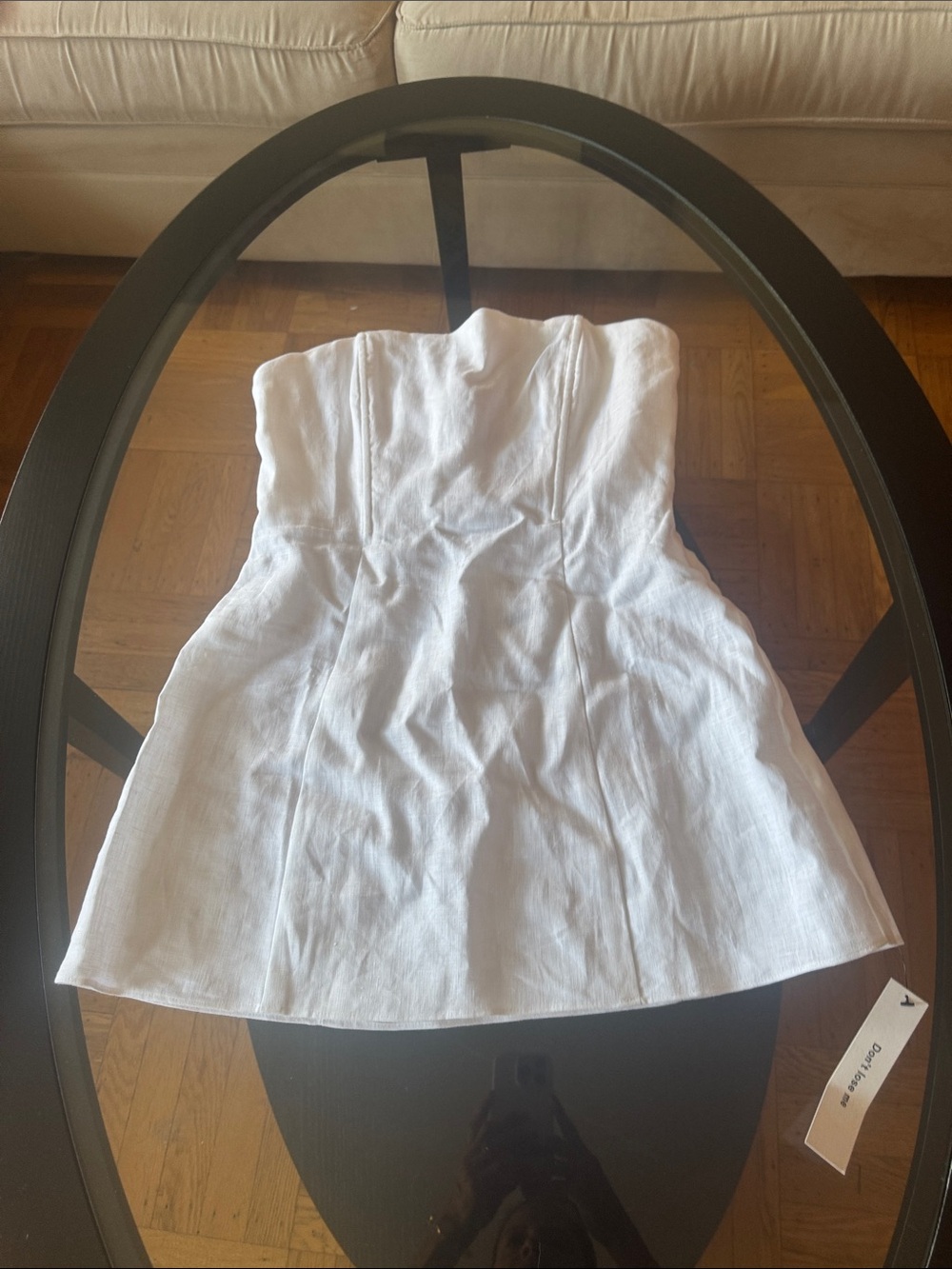 Reformation White Strapless Linen-Blend Peplum Top